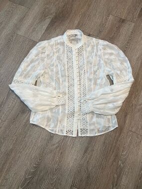 Fashion Nova White Lace-Trim Victorian Blouse